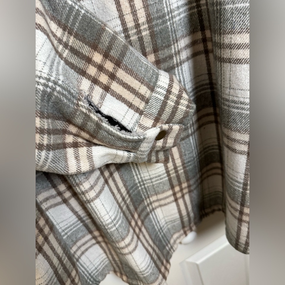 Plaid Sherpa Lined Hooded Shacket XXL Gray Brown Fleece Jacket - Picture 7 of 9